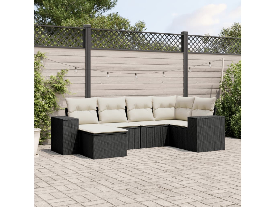 Jogo de Sofá Jardim 6 Peças C/ Almofadões Vime Pe Preto Dkd Home Decor