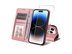 Capa Tipo Carteira De Couro Sintético Tkdaddy Para Iphone 15 Pro Max, Enkay Hat Prince, Capa Com Suporte Para Celular E Vidro Temperado, Rosa