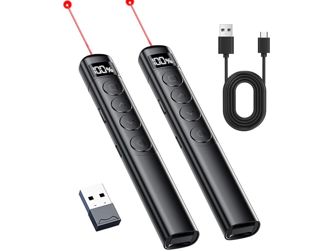 Comando de Apresentação ZRUXE 2 Pack Laser Vermelho Recarregável Usb c 2.4ghz Led Indicador de Bateria Ideal para Escritório e Sala de Aula