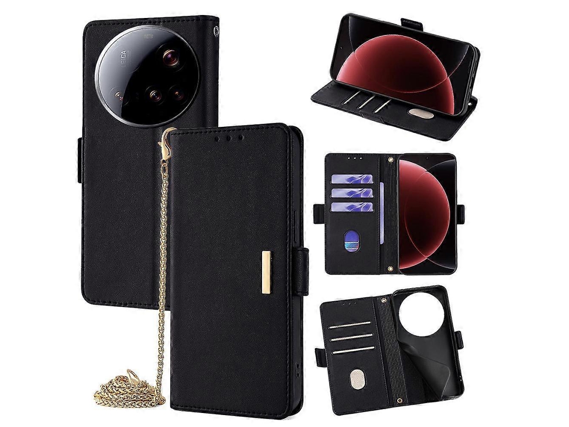 Capa De Couro Com Corrente Transversal Para Xiaomi 15 Ultra