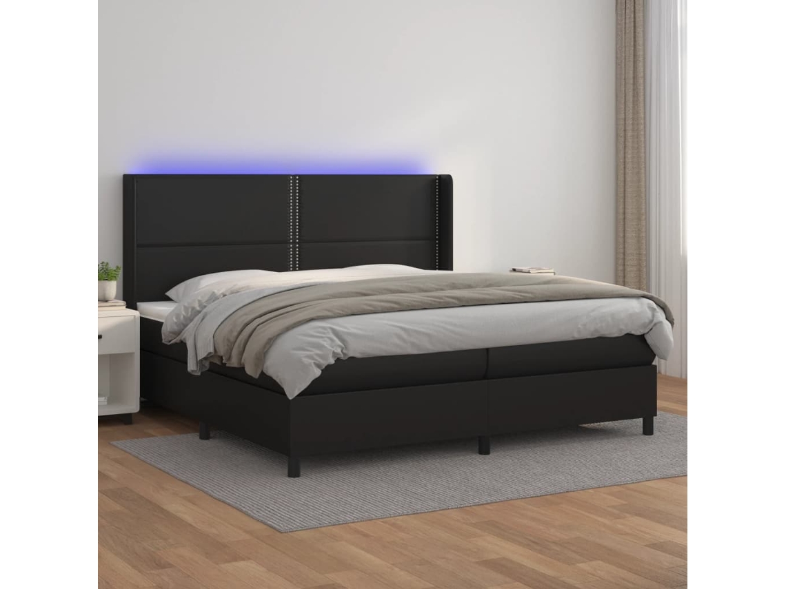 Vidaxl Cama Box Spring C/ Colchão/led 200x200cm Couro Artificial Preto