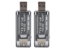 2 testers digitais USB voltímetro e amperímetro 3 em 1, 0-3A, 0-20V