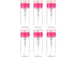 Conjunto de 6 frascos de plástico vazios com bomba dosadora de 100ml para removedor de esmalte.