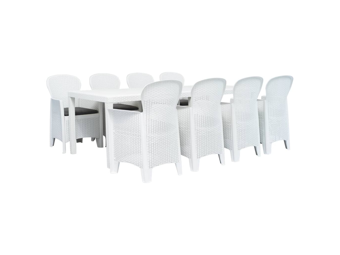 Vidaxl Conj. Jantar P/ Exterior 9 Pcs Plástico Branco Aspeto De Vime