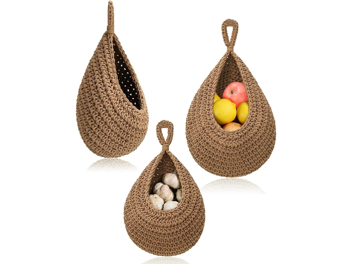 3 Cestos Juta Pendurados Parede Marrom, para Frutas/armazenamento Cozinha/sala/banheiro ZYBLSSBB