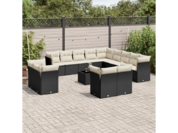 14 Pcs Conjunto De Sofás P/ Jardim C/ Almofadões Vime Pe Preto Dkd Home Decor