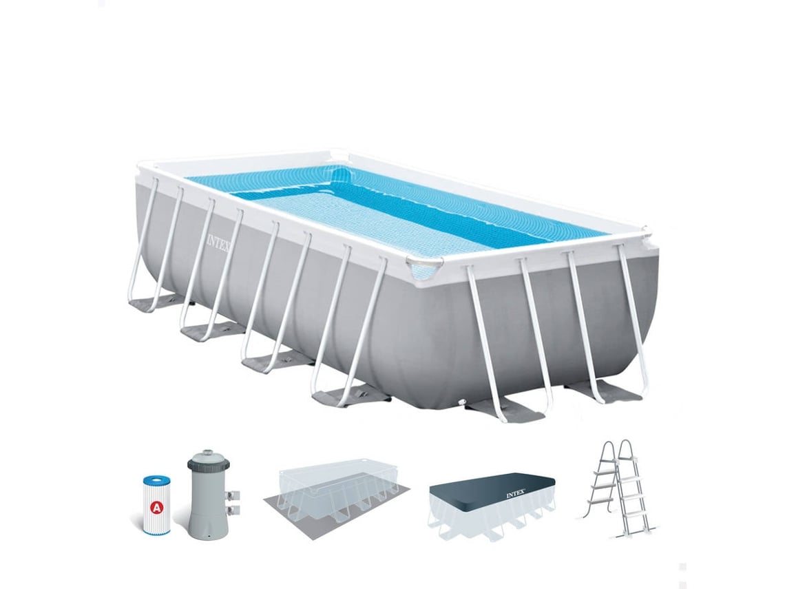 Piscina Tubular com Bomba INTEX Piscina Frame Retangular (6 Pessoas - 488x244x107 cm)