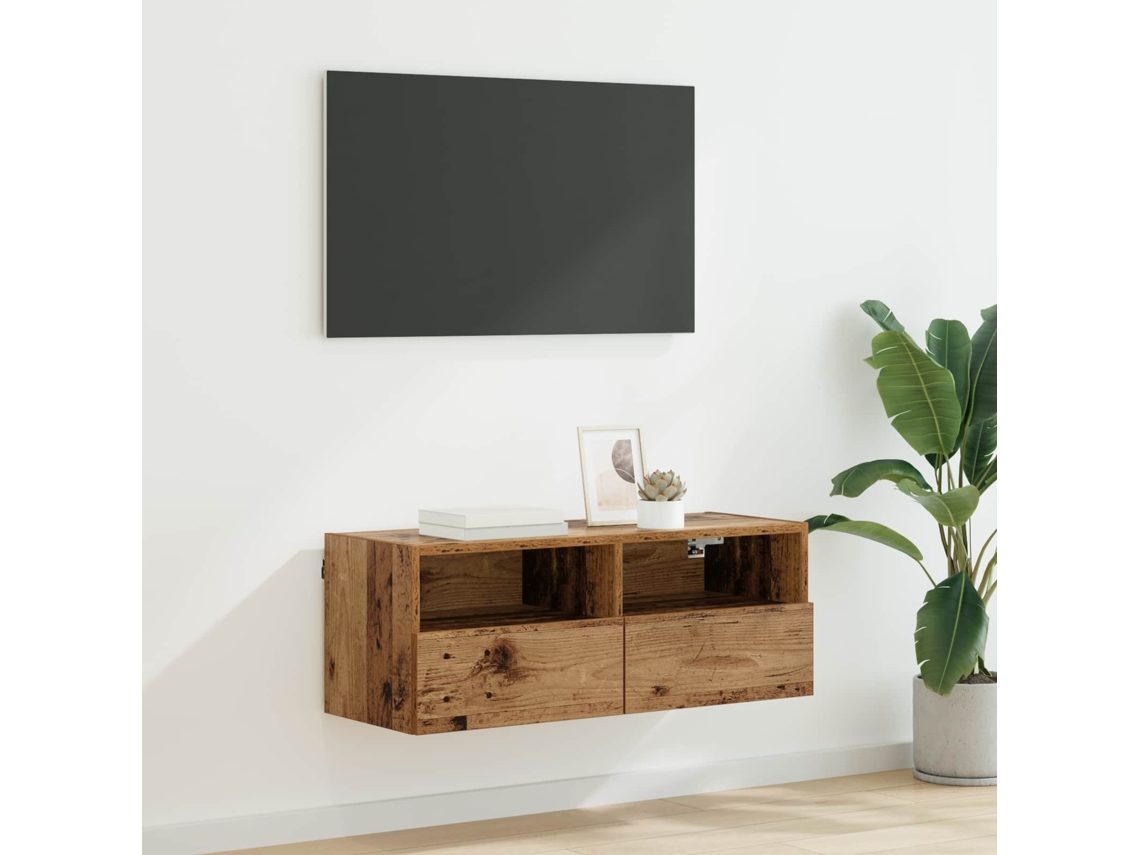 Vidaxl Armário De Tv De Parede Madeira Antiga 80 X 30 X 30 Cm