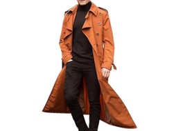 Jaqueta Trench Longa Para Homem Com Lapela, Casaco Simples, Outerwear, Poliéster, Ocasiões Versáteis Laranja