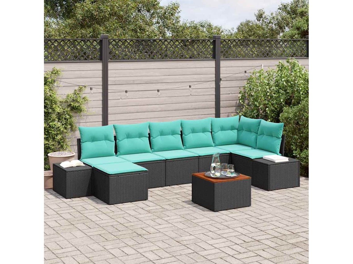 Vidaxl Conjunto De Sofá De Jardim 8 Unid. Preto Vime Pe