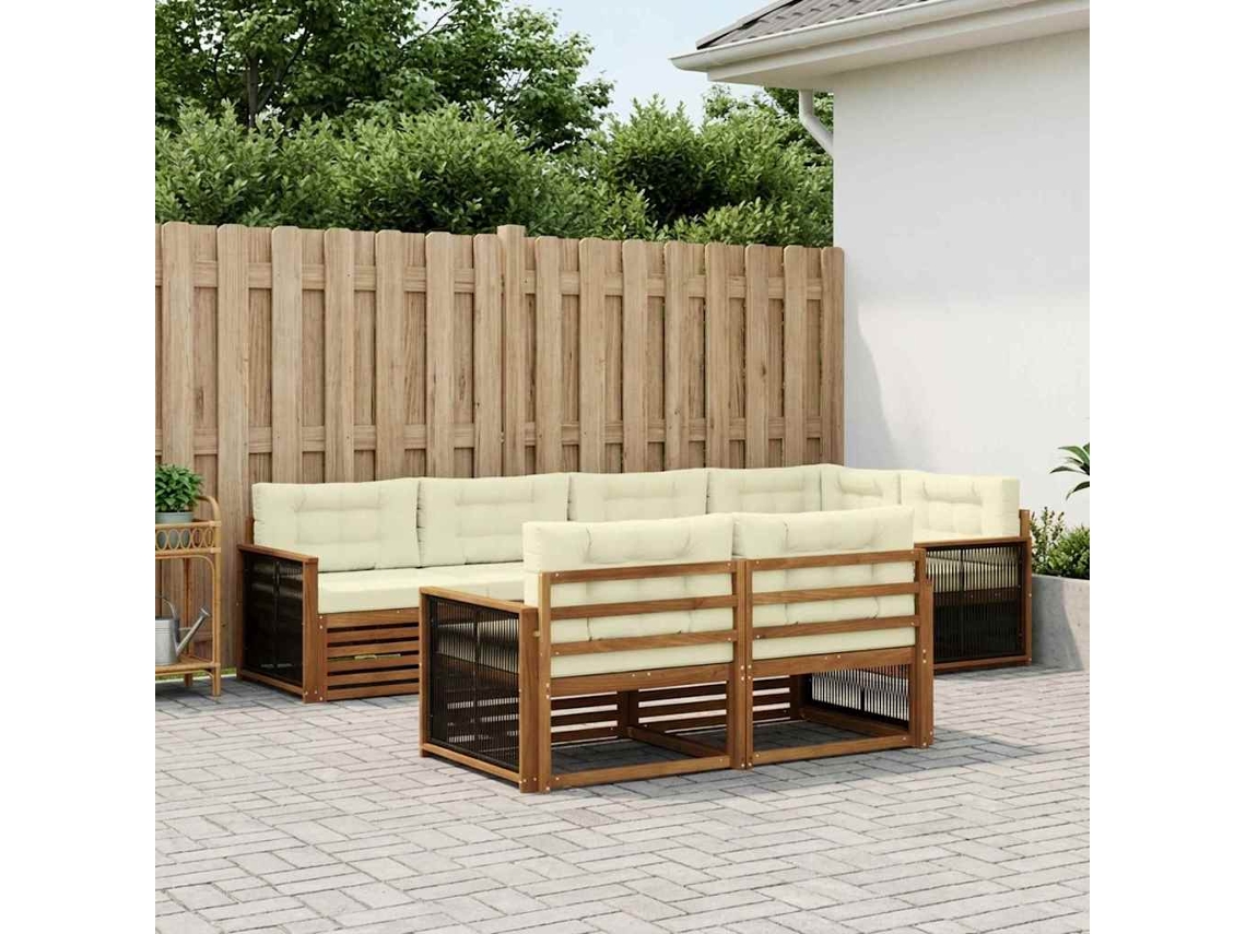 Vidaxl Conjunto De Sofás Para Exterior 7 Unid. Natural E Creme
