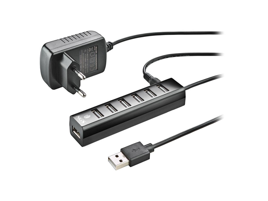 Hub USB NGS iHub 7 Tiny com Adaptador de Energia (7 portas USB - Preto - 10 x 2 x 2 cm)