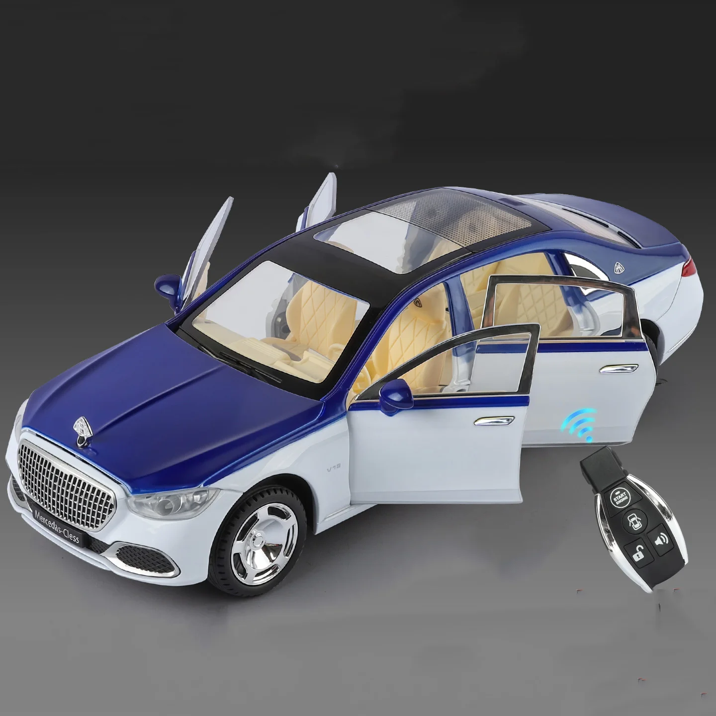 (branco E Azul) 1:24 Carrinho De Brinquedo Em Liga Metálica Com Controle Por Chave, Som E Luz. Feito Em Metal Fundido.