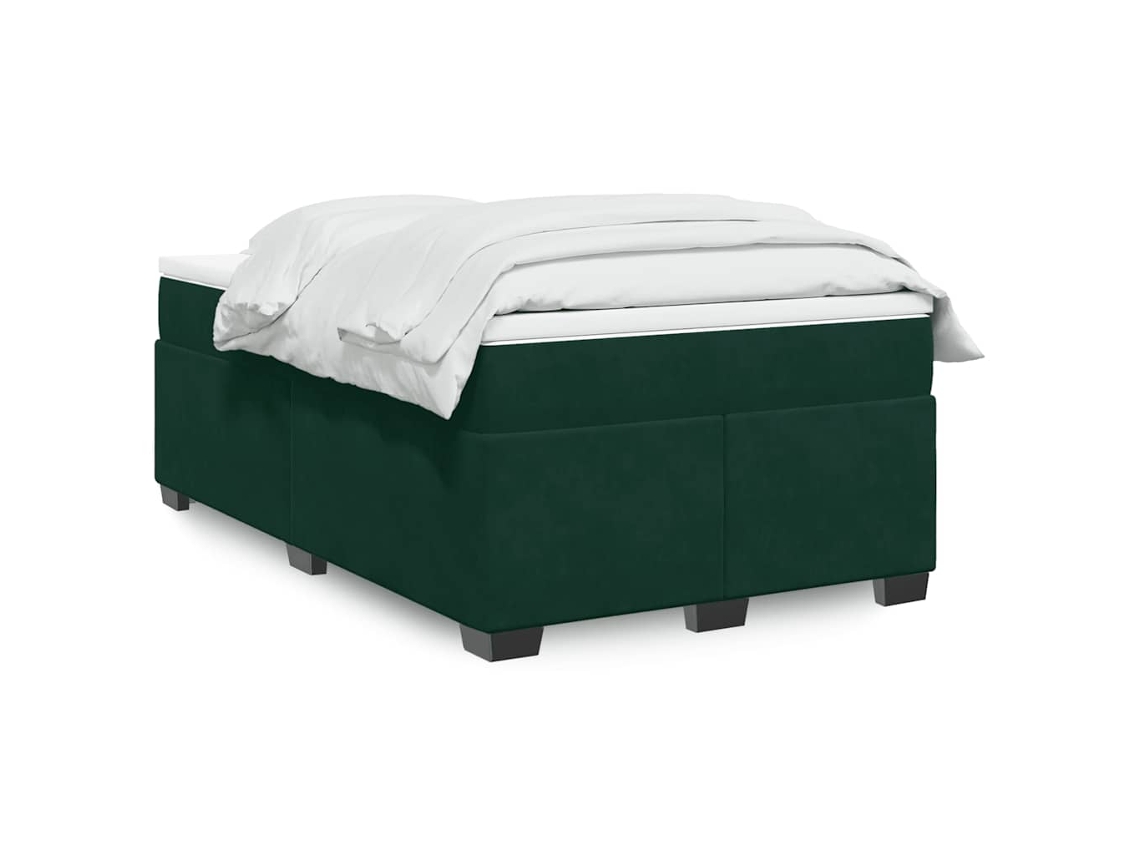 Vidaxl Cama Boxspring Com Colchão 120x200 Cm Veludo Verde-escuro