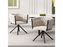 Conjunto De 2 Cadeiras De Jantar Em Veludo Bege, Luxuosas E Giratórias Para Sala Ou Quarto, Com 4 Pés De Metal.