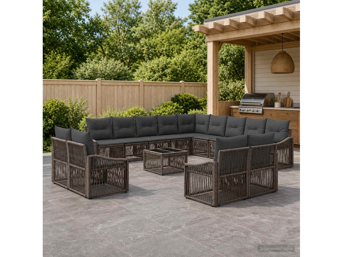Vidaxl Conjunto De Sofá De Jardim 14 Unid. Cinzento Vime Pe