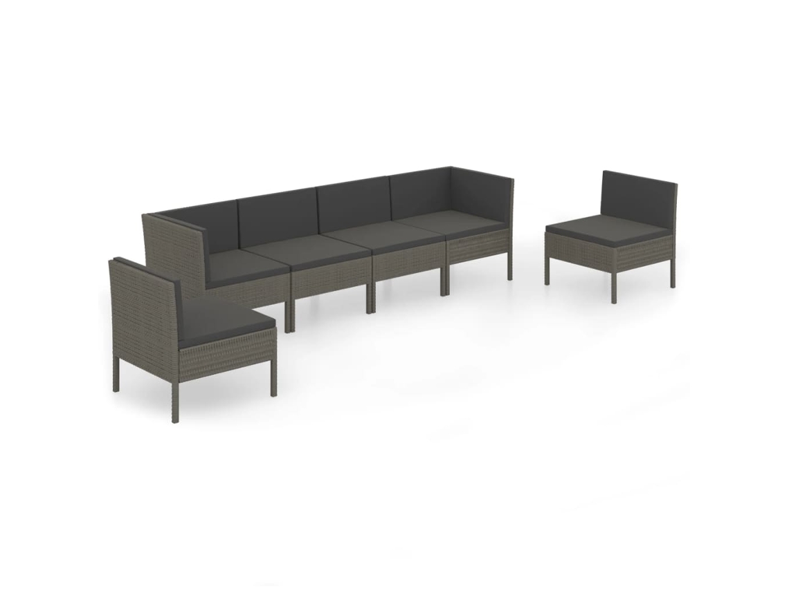 Maison Exclusive - 6 Pcs Conjunto Lounge De Jardim C/ Almofadões Vime Pe Cinzento