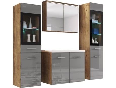 Conjunto de Banheiro Madrit Ii Castanheiro Breslau/Cinza Brilhante BRATEX
