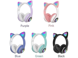 Auscultadores Bluetooth Gaming Fashion Cat Ear Led Light Up Blue