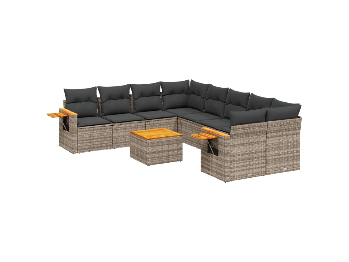 Conjunto de 9 Sofás para Jardim com Almofadões Vime Pe Cinzento MAISON EXCLUSIVE (90x200 cm)
