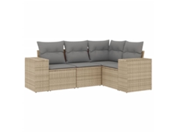 Maison Exclusive - 4 Pcs Conjunto De Sofás Para Jardim C/ Almofadões Vime Pe Bege