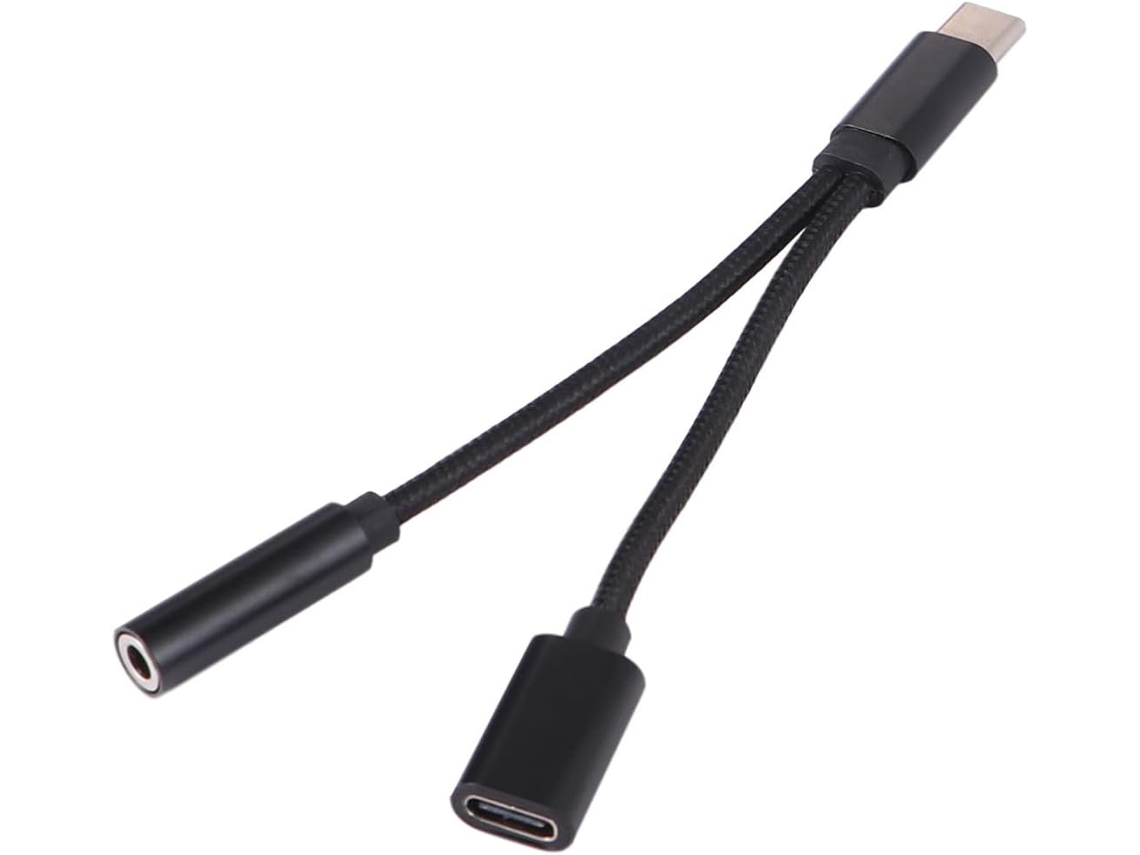 Usb C 2 Em 1 Para Fones De Ouvido E Carregamento, Conversor De Áudio Compacto Preto, Compatível Com Celulares Usb C, Gokoco