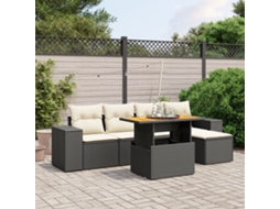 Vidaxl 6 Pcs Conjunto Sofás De Jardim C/ Almofadões Vime Pe Preto