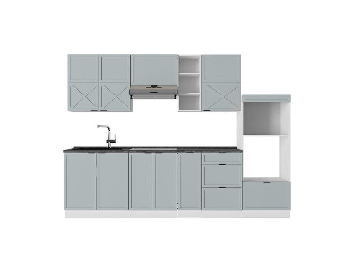 Cozinha Fame Line, 280cm, Pt Antracite, Azul Claro Cinza/branco, Branco, Vicco
