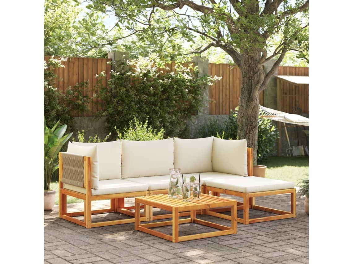 Vidaxl Conjunto De Sofás De Jardim Vidaxl De 5 Peças Com Almofadas De Madeira De Acácia E Corda