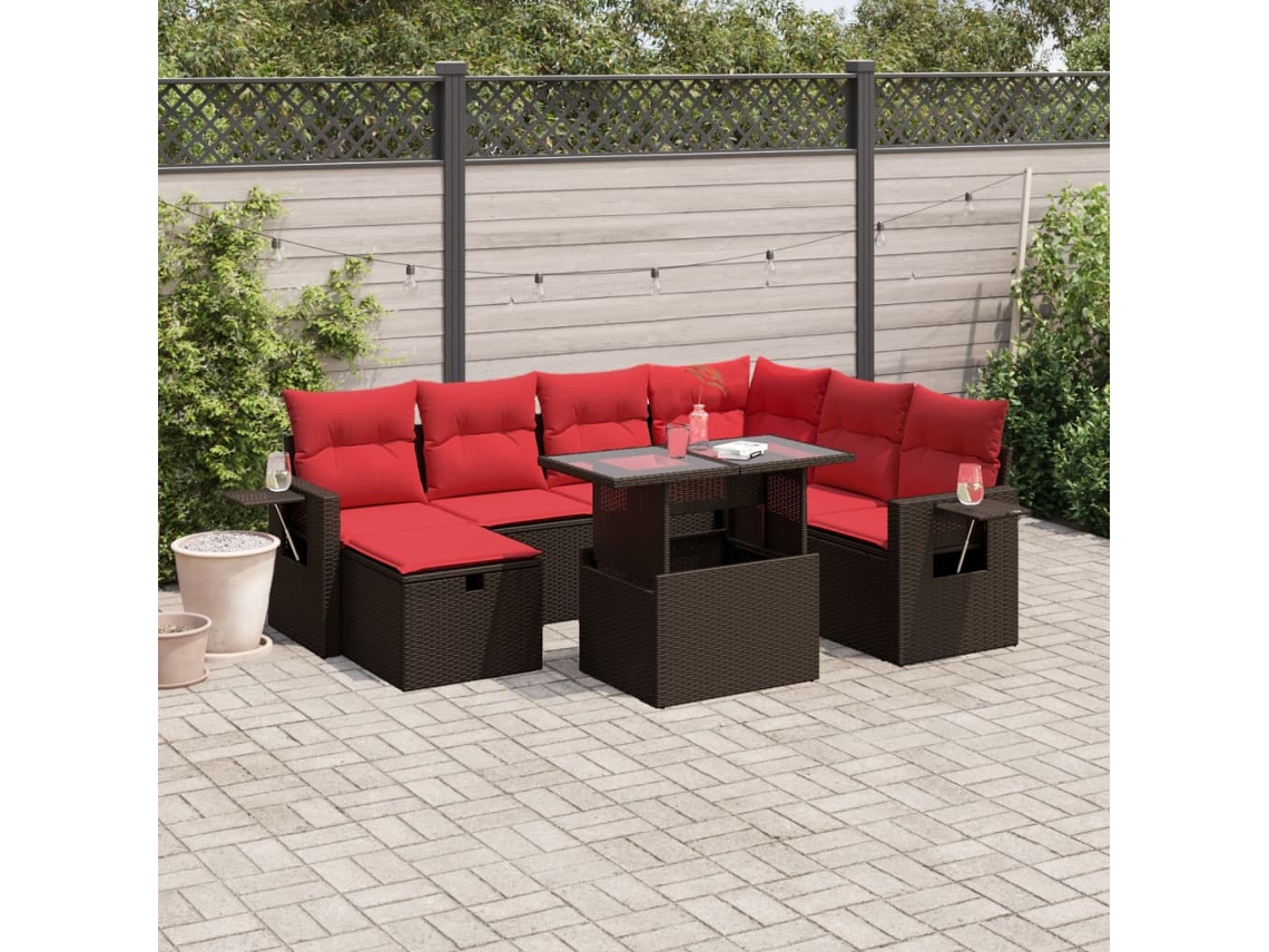 Vidaxl Conjunto De Sofá De Jardim Com 8 Peças E Almofadas Em Rattan Sintético Marrom