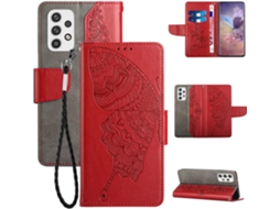 Capa Fólio Lirves Borboleta para Samsung Galaxy A23 HONGWE. Anti-Choque Vermelho