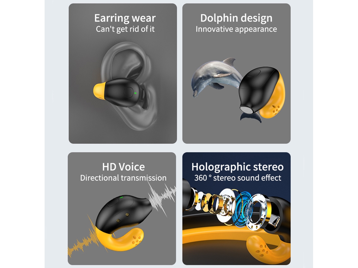 Auriculares Bluetooth Sem Fio Condução Óssea Clipe de Orelha Não na