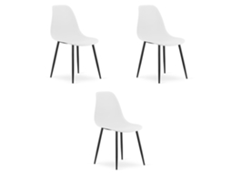 Cadeira De Jantar Conjunto De 3 Peças Kaleo Assento Branco, Pernas Pretas, Assento Ergonômico, Pés Niveladores Ajustáveis