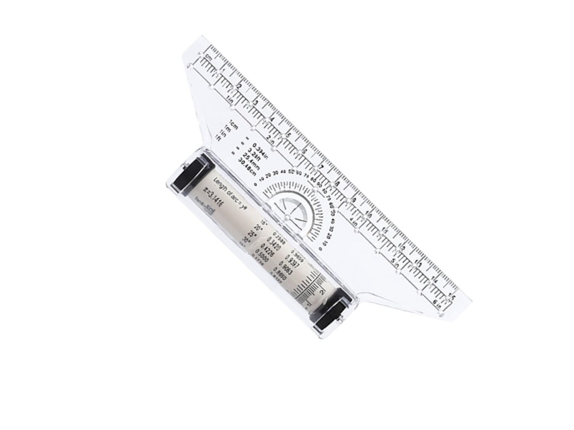 Régua multifuncional Ipetboom em plástico branco com hastes para medir ângulos e design circular Gabarito.