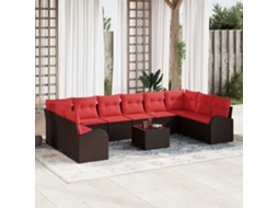 Vidaxl Conjunto De Sofá De Jardim 11 Unid. Marrom E Vermelho Vime Pe
