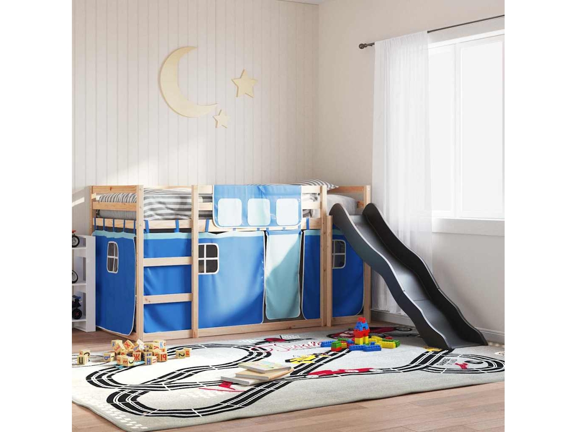 Vidaxl Beliche Com Escorrega E Cortinas 80x200 Cm Azul