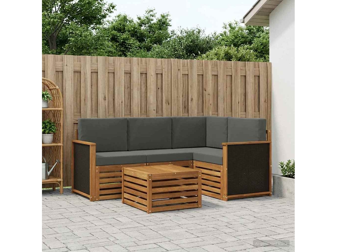 Vidaxl Conjunto De Sofás Para Exterior 5 Pcs Natural E Antracite