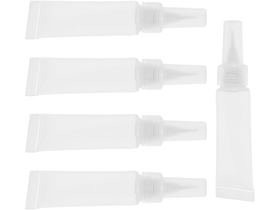 Tubos transparentes de 10ml para brilho labial com dois aplicadores e pincel.