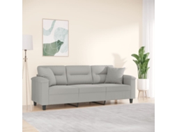 Vidaxl Sofá 3 Lugares C/ Almofadas 180 Cm Microfibra Cinzento-claro