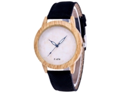 Reloj De Pulsera Unisex Casual Con Caja De Madera Y Correa De Denim Negro