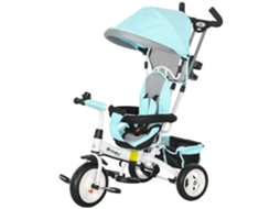 Triciclo Evolutivo para Bebés de +12 Meses 2 em 1 com Toldo Dobrável Guiador Cinto de Segurança e Cesto 95x50x106 Cm Verde Mint
