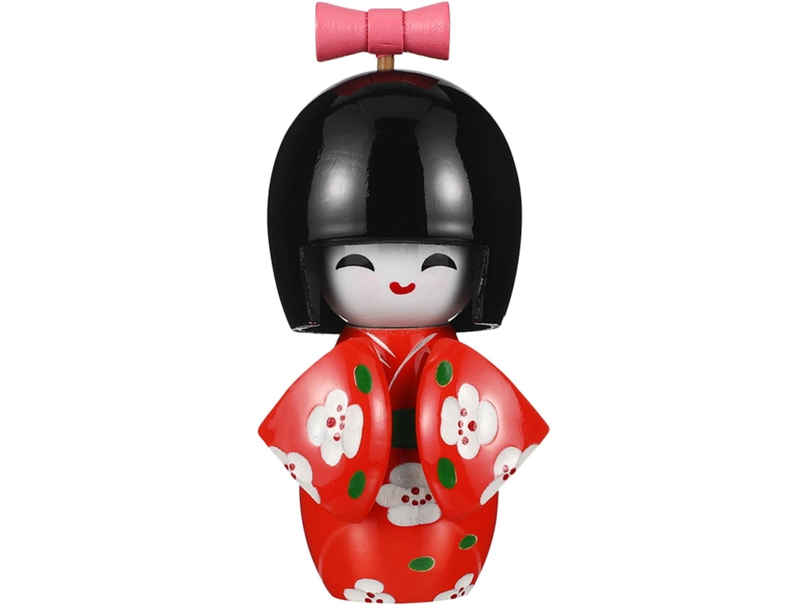 Estatueta Japonesa Madeira Bétula Autêntica Boneca Quimono Vermelho Decoração Interiores Restaurante Ornamento GOKOCO