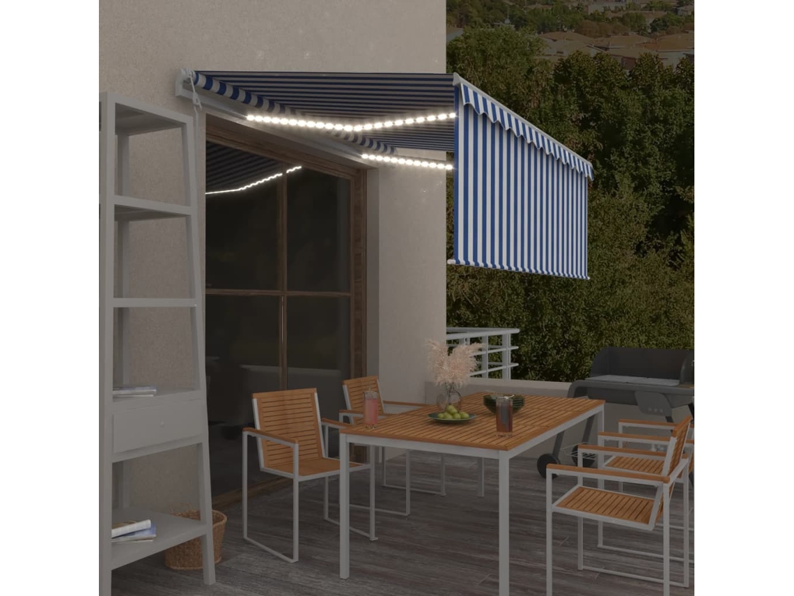 Vidaxl Toldo Autom. C/ Estore/led/sensor Vento 3,5x2,5m Azul/branco