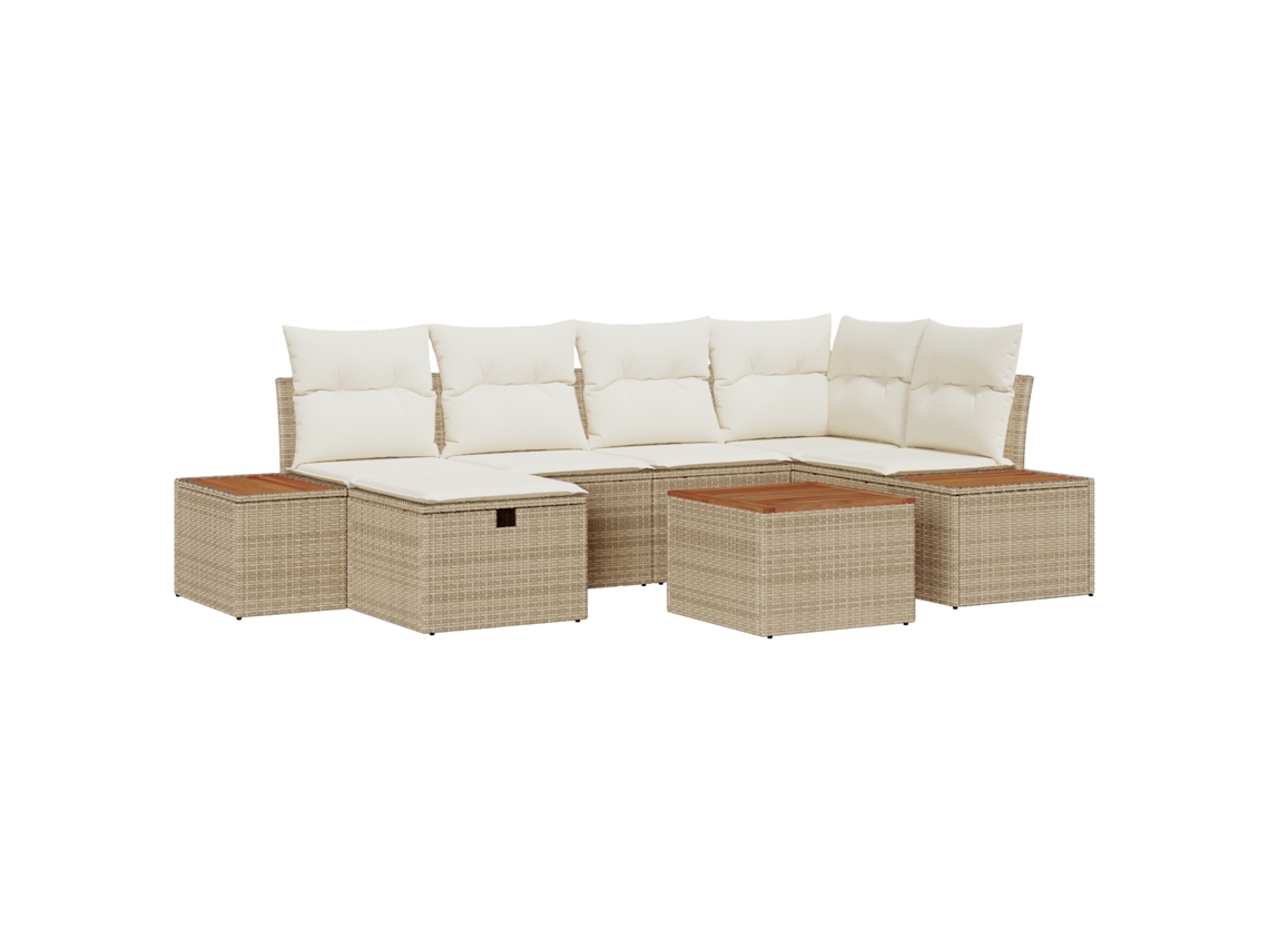 Conjunto 7 Conjunto De Sofá De Jardim Vidaxl Bege Vime Pe (55 X 55 X 37 Cm)