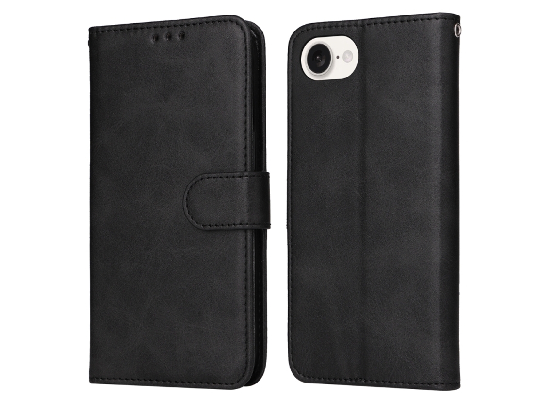 Capa Flip De Couro Para Iphone 16e - Textura De Bezerro Clássica