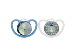 NUK Space Night 2 Chupetas de Silicone 0-6 Meses Cor: Azul/Cinza