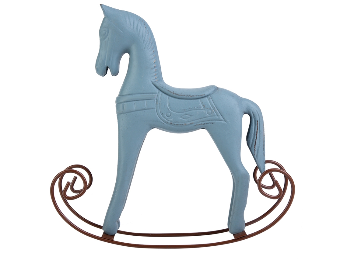 Cavalo de Balanço de Madeira Artesanal Pintado para Presente e Decoração Azul Claro