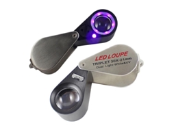 Lupa para joias 2026, 10/20/30x com LED UV, lente tripla incolor de 21 mm, vidro óptico, alumínio.