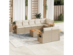 9 Pcs Conjunto De Sofás P/ Jardim Com Almofadões Vime Pe Bege Dkd Home Decor