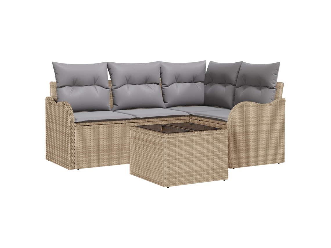 Conjunto 5 De Sofá De Jardim De Vidaxl Com Almofadas Em Bege E Cinza Claro De Rattan Poliéster  Bege Vime